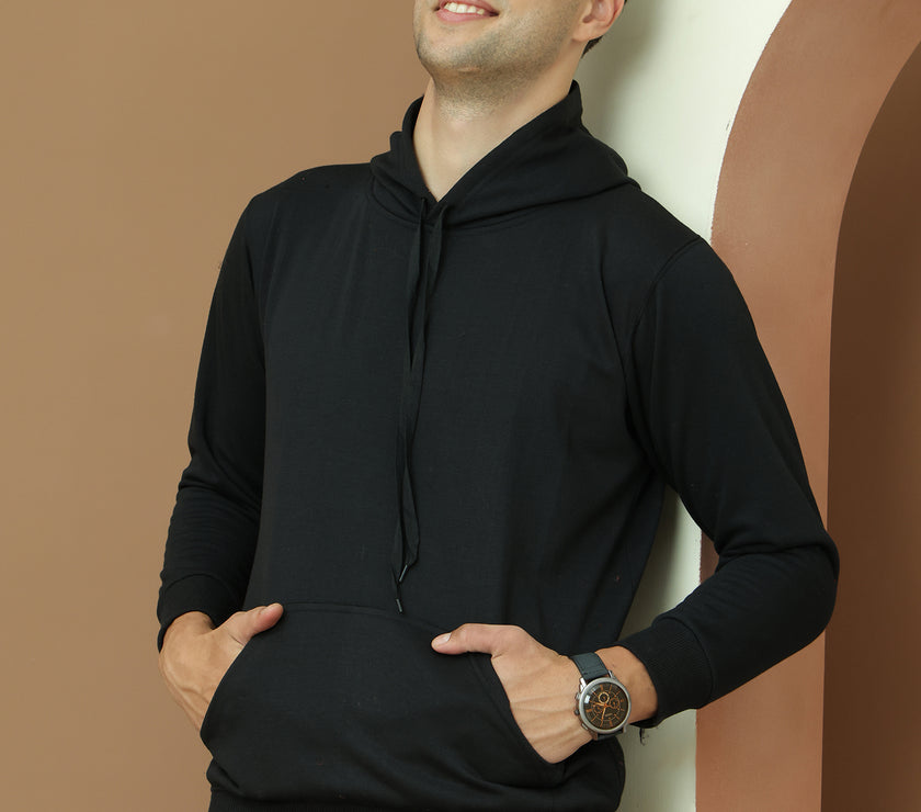 Mack Jonney Regular Fit Black Solid Hoodie For Men
