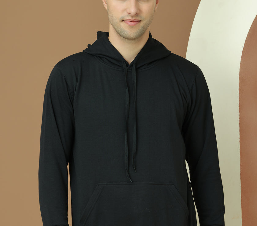 Mack Jonney Regular Fit Black Solid Hoodie For Men