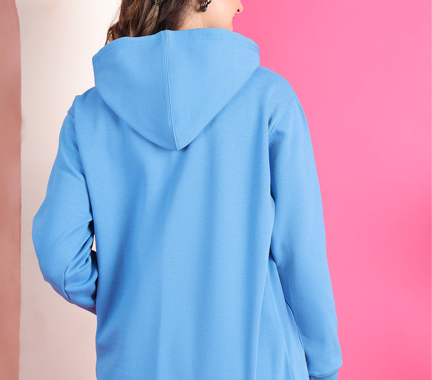 Mack Jonney Regular Fit Blue Solid Hoodie For Women