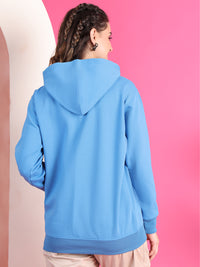 Mack Jonney Regular Fit Blue Solid Hoodie For Women