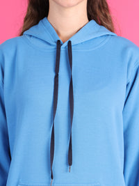 Mack Jonney Regular Fit Blue Solid Hoodie For Women