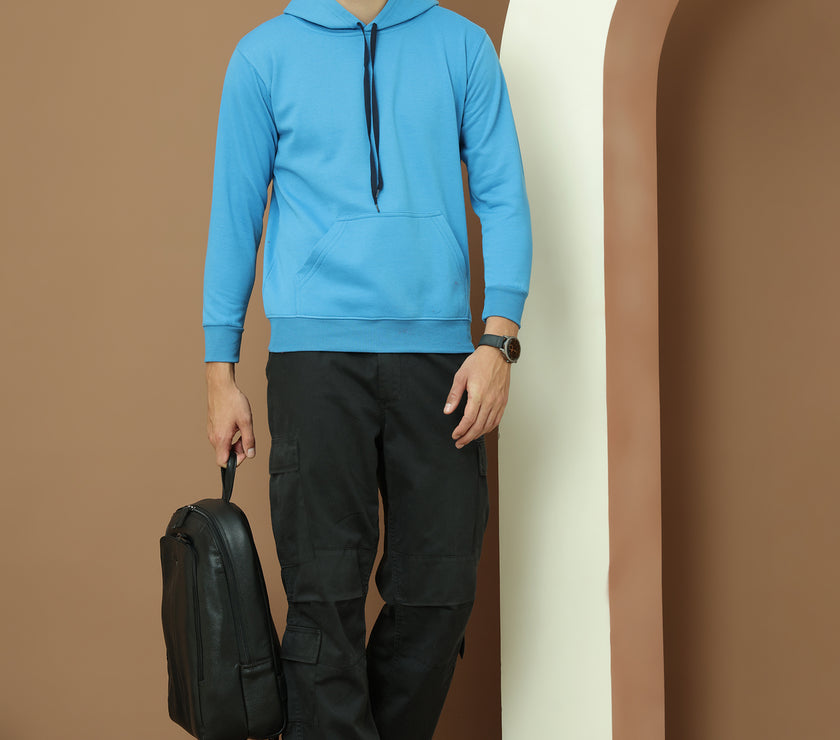Mack Jonney Regular Fit Blue Solid Hoodie For Men