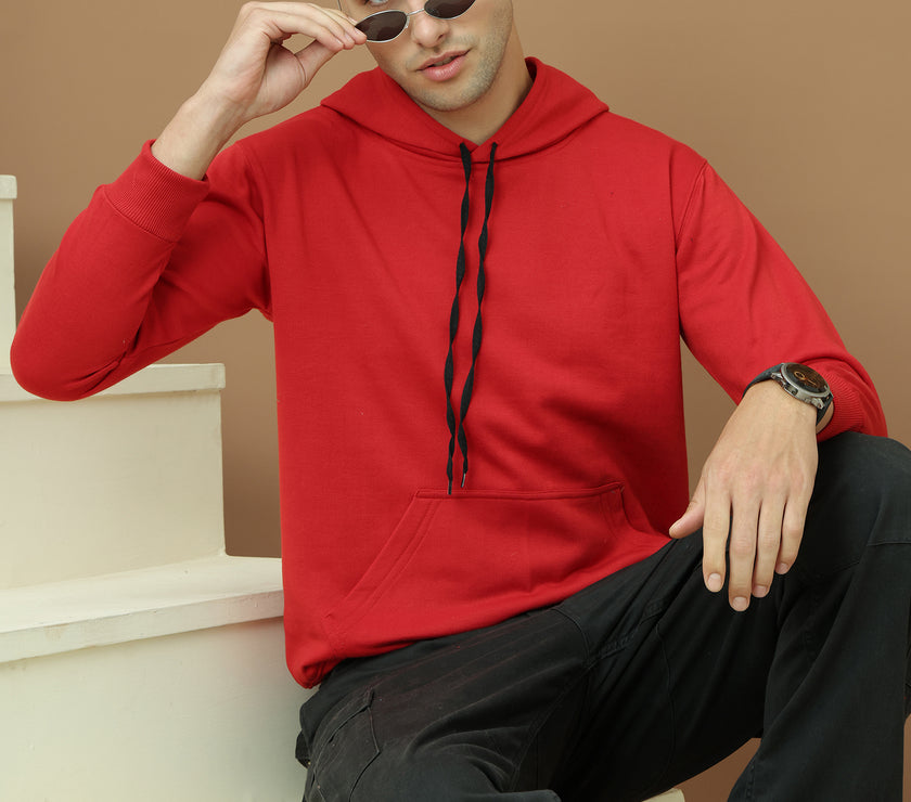 Mack Jonney Regular Fit Maroon Solid Hoodie For Men