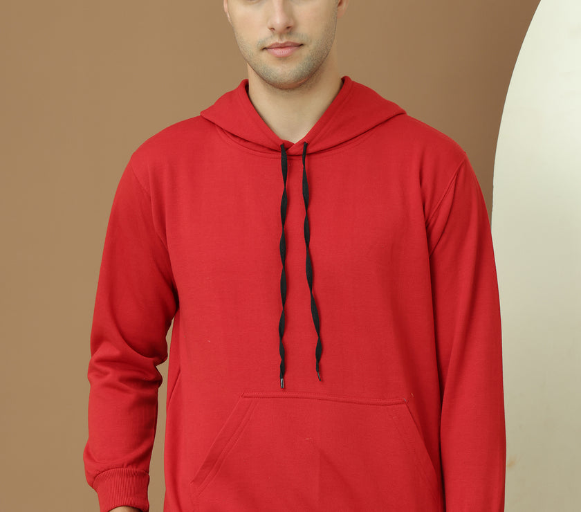 Mack Jonney Regular Fit Maroon Solid Hoodie For Men