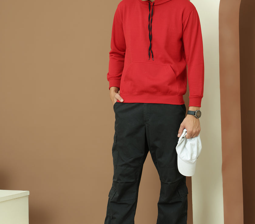 Mack Jonney Regular Fit Maroon Solid Hoodie For Men