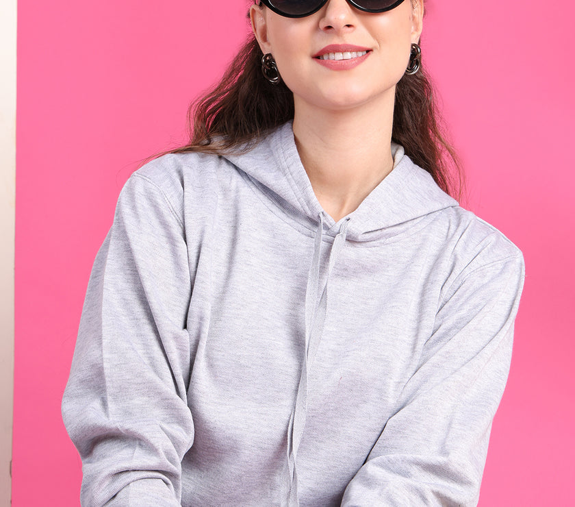 Mack Jonney Regular Fit Grey Solid Hoodie For Women