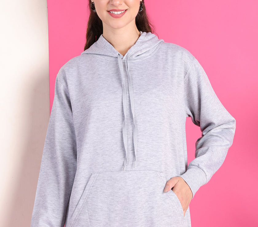 Mack Jonney Regular Fit Grey Solid Hoodie For Women