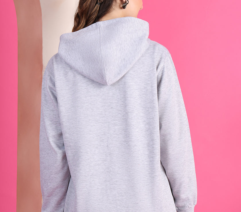 Mack Jonney Regular Fit Grey Solid Hoodie For Women