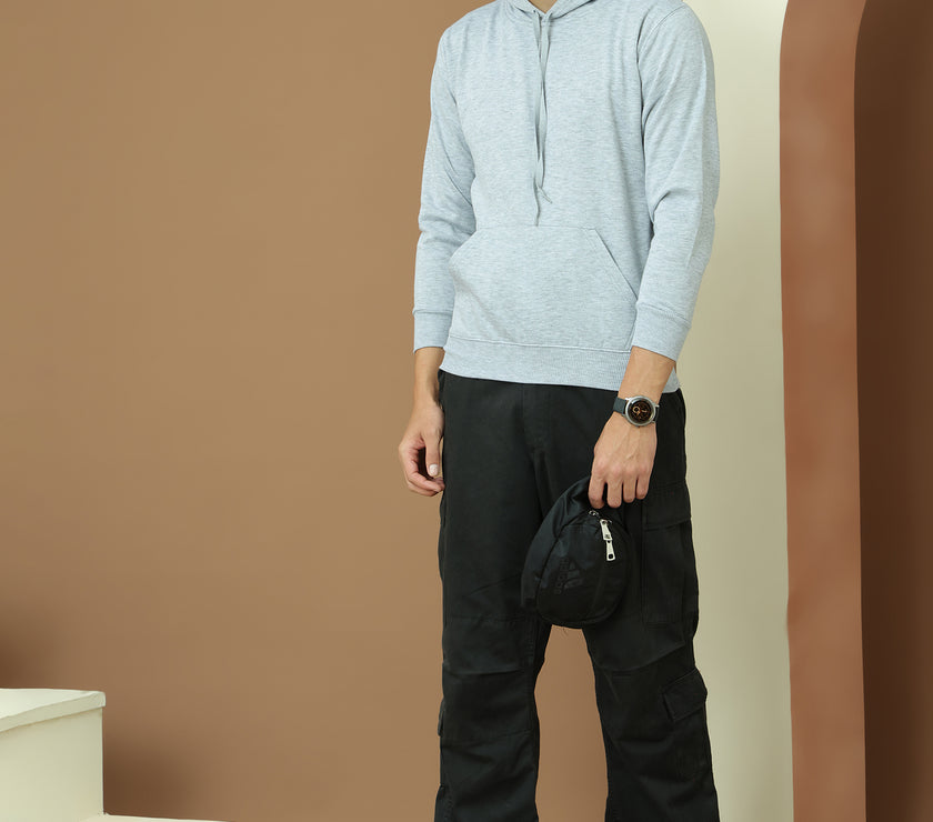Mack Jonney Regular Fit Grey Solid Hoodie For Men