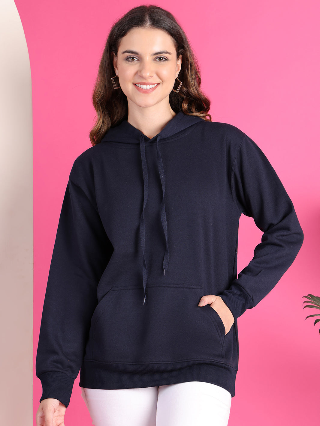 Mack Jonney Regular Fit Blue Solid Hoodie For Women