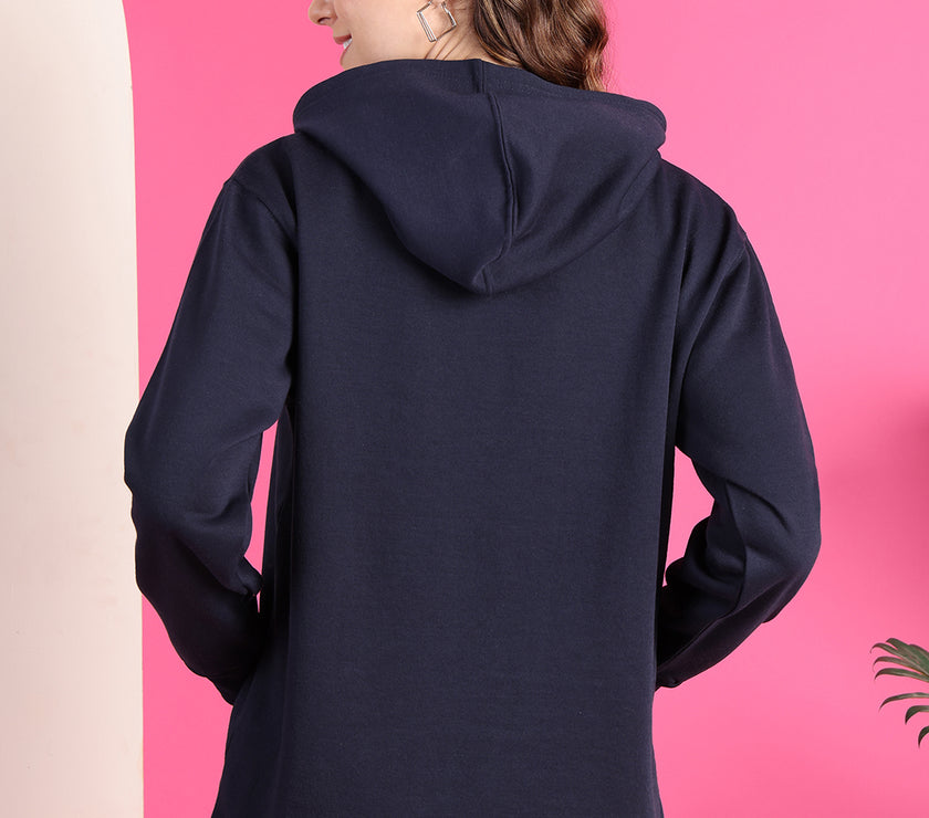 Mack Jonney Regular Fit Blue Solid Hoodie For Women