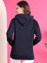 Mack Jonney Regular Fit Blue Solid Hoodie For Women