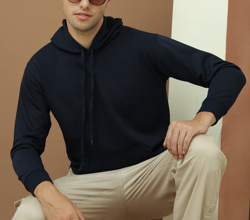 Mack Jonney Regular Fit Blue Solid Hoodie For Men