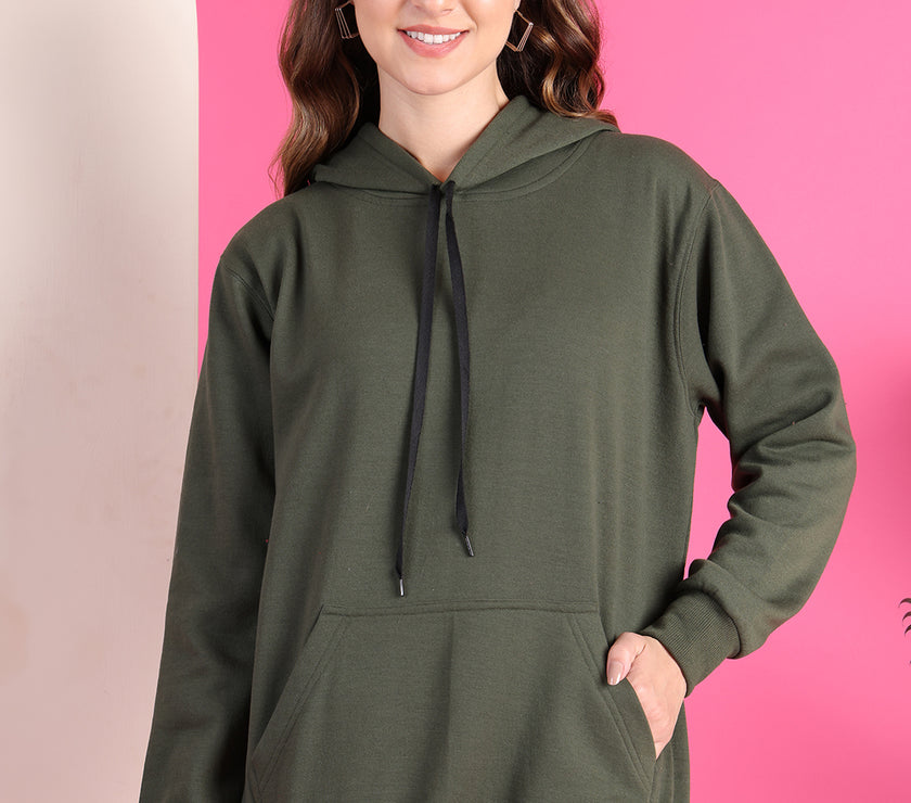 Mack Jonney Regular Fit Green Solid Hoodie For Women