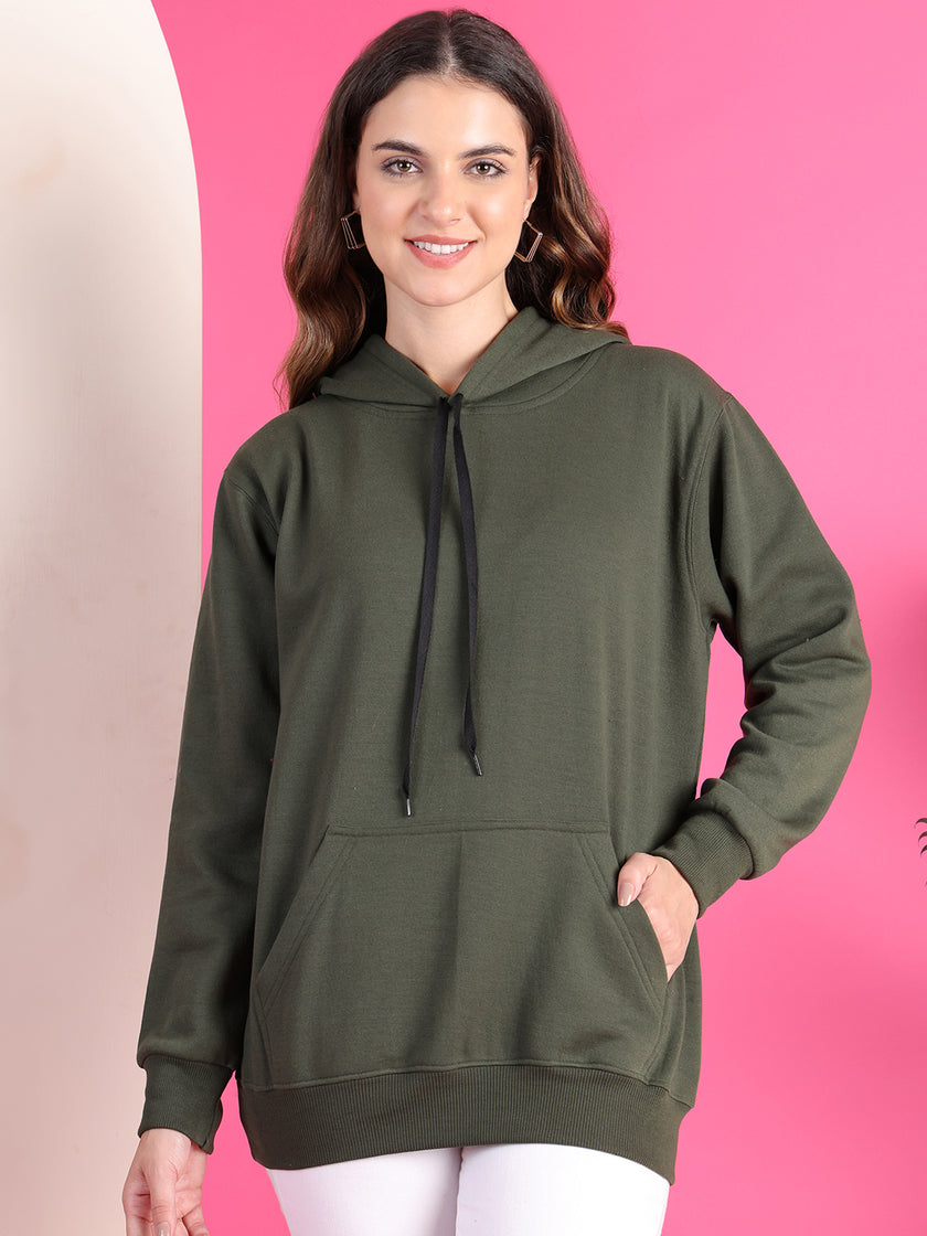 Mack Jonney Regular Fit Green Solid Hoodie For Women