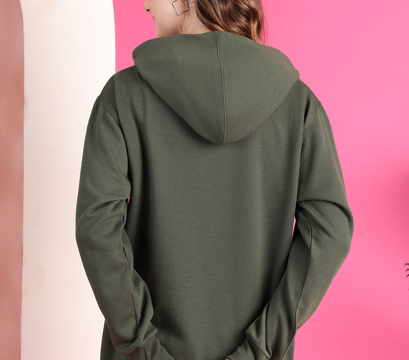 Mack Jonney Regular Fit Green Solid Hoodie For Women