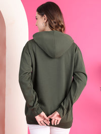 Mack Jonney Regular Fit Green Solid Hoodie For Women