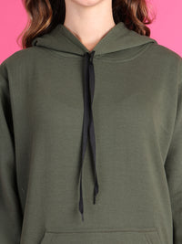 Mack Jonney Regular Fit Green Solid Hoodie For Women