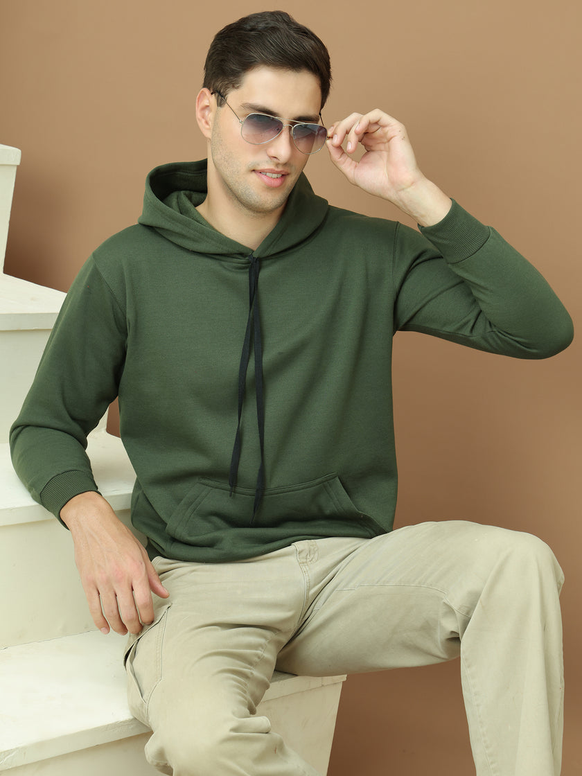 Mack Jonney Regular Fit Green Solid Hoodie For Men