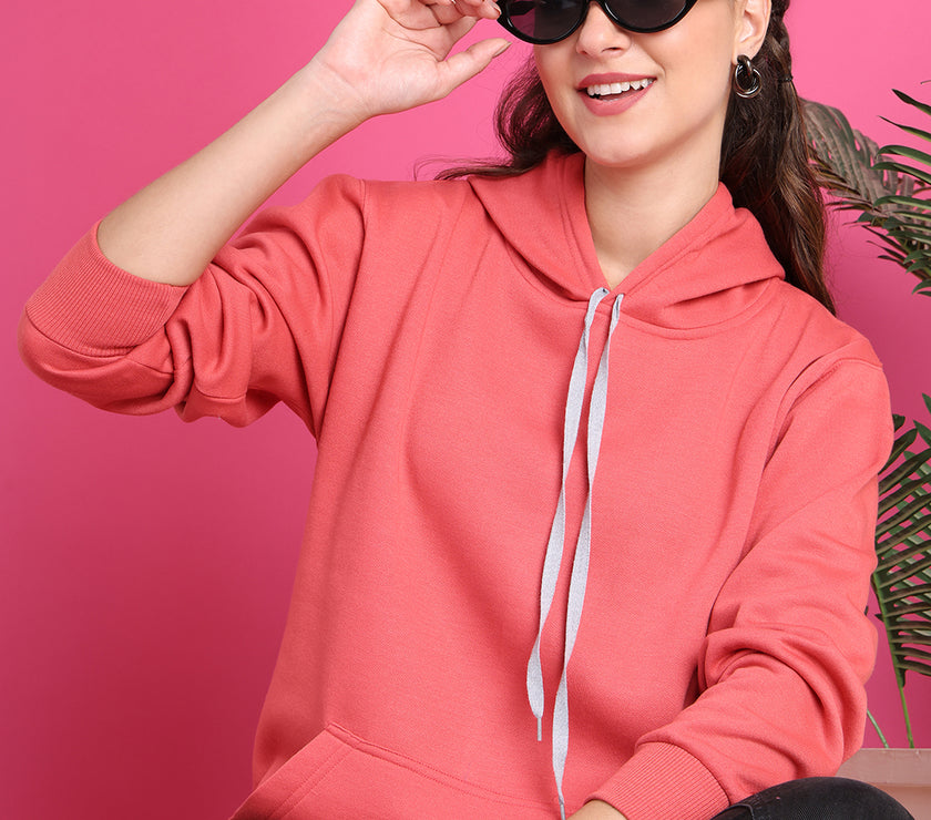 Mack Jonney Regular Fit Pink Solid Hoodie For Women
