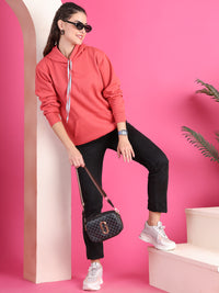 Mack Jonney Regular Fit Pink Solid Hoodie For Women