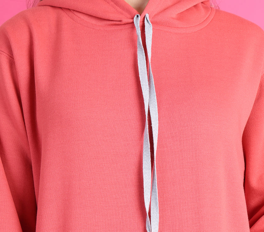 Mack Jonney Regular Fit Pink Solid Hoodie For Women