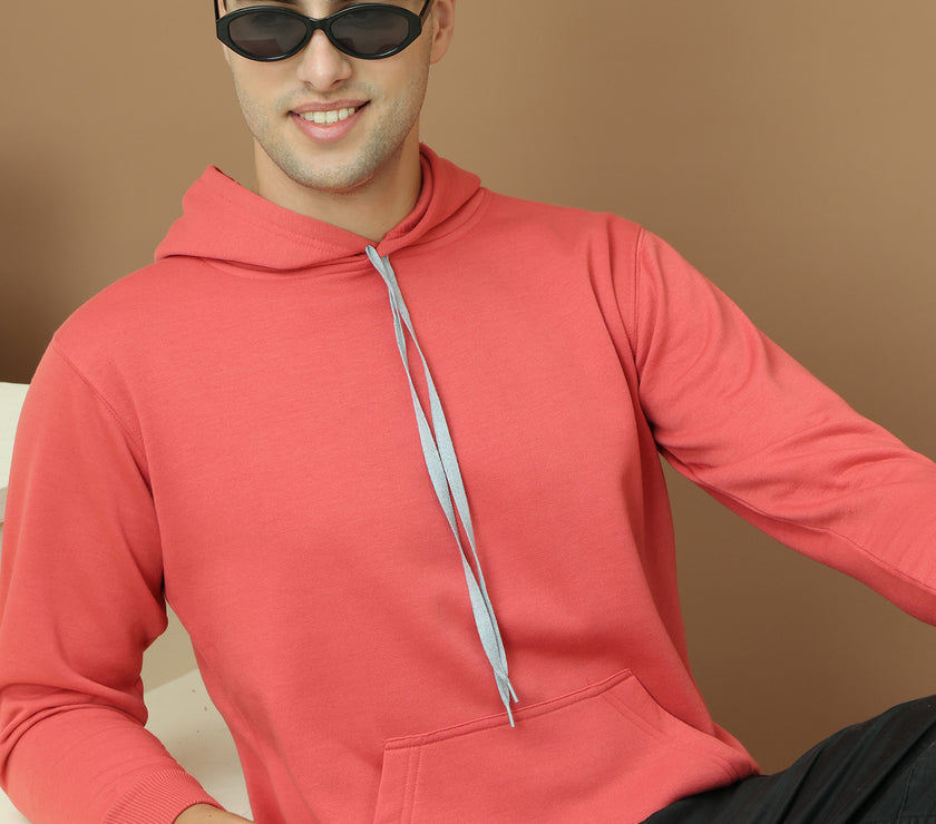 Mack Jonney Regular Fit Pink Solid Hoodie For Men