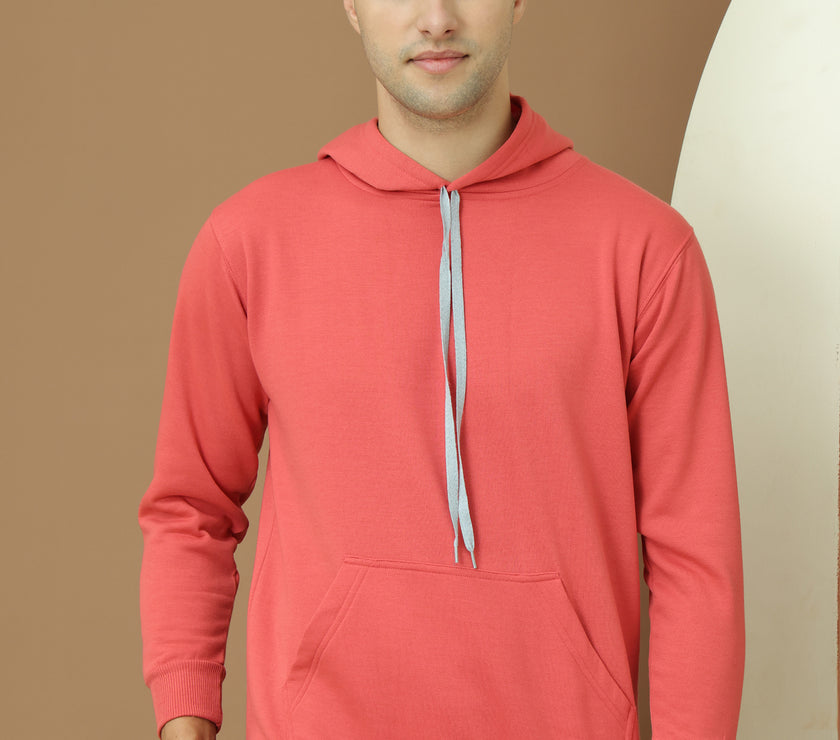Mack Jonney Regular Fit Pink Solid Hoodie For Men