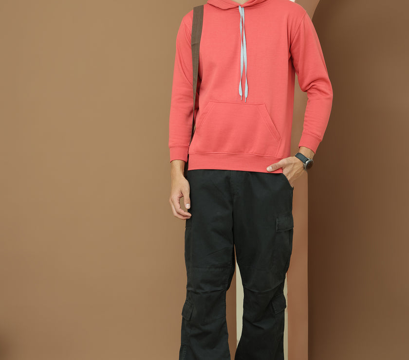 Mack Jonney Regular Fit Pink Solid Hoodie For Men