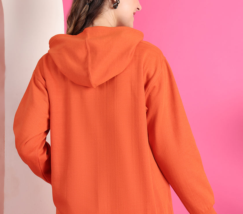 Mack Jonney Regular Fit Orange Solid Hoodie For Women