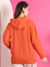 Mack Jonney Regular Fit Orange Solid Hoodie For Women