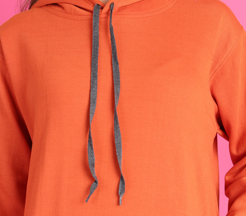 Mack Jonney Regular Fit Orange Solid Hoodie For Women