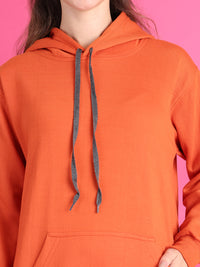 Mack Jonney Regular Fit Orange Solid Hoodie For Women