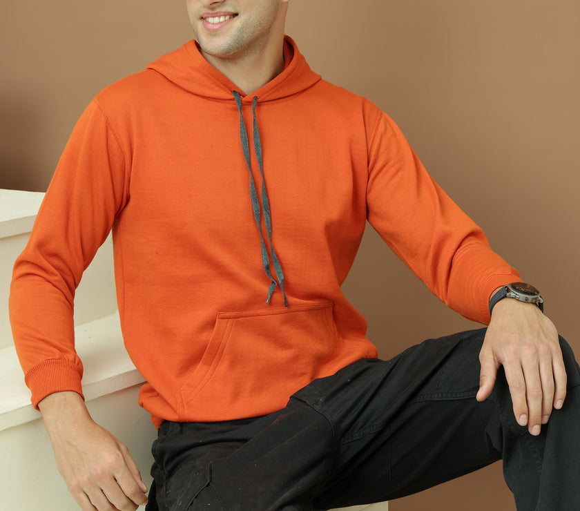 Mack Jonney Regular Fit Orange Solid Hoodie For Men