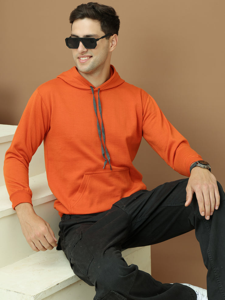 Mack Jonney Regular Fit Orange Solid Hoodie For Men