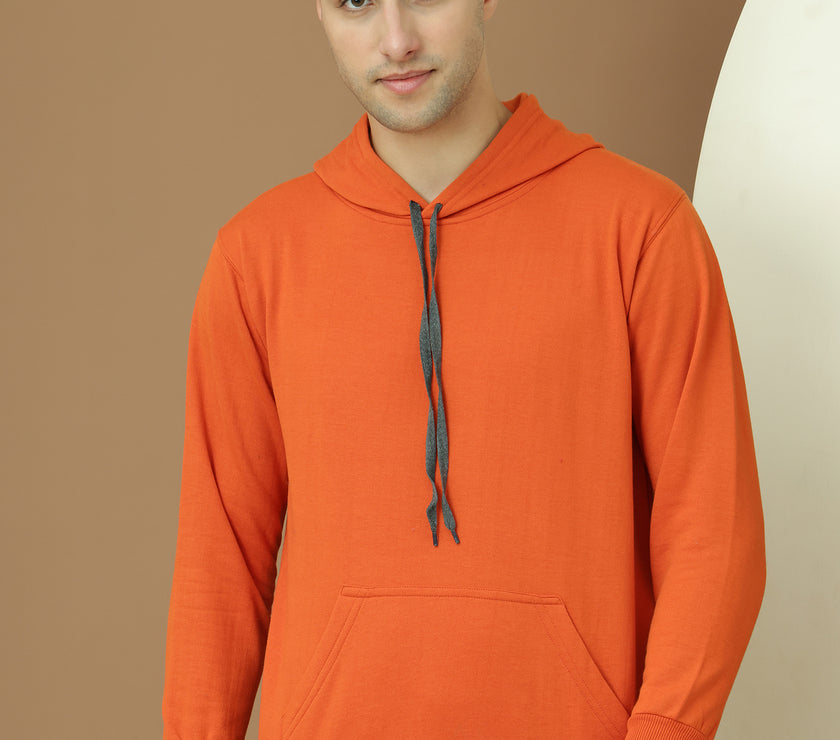 Mack Jonney Regular Fit Orange Solid Hoodie For Men