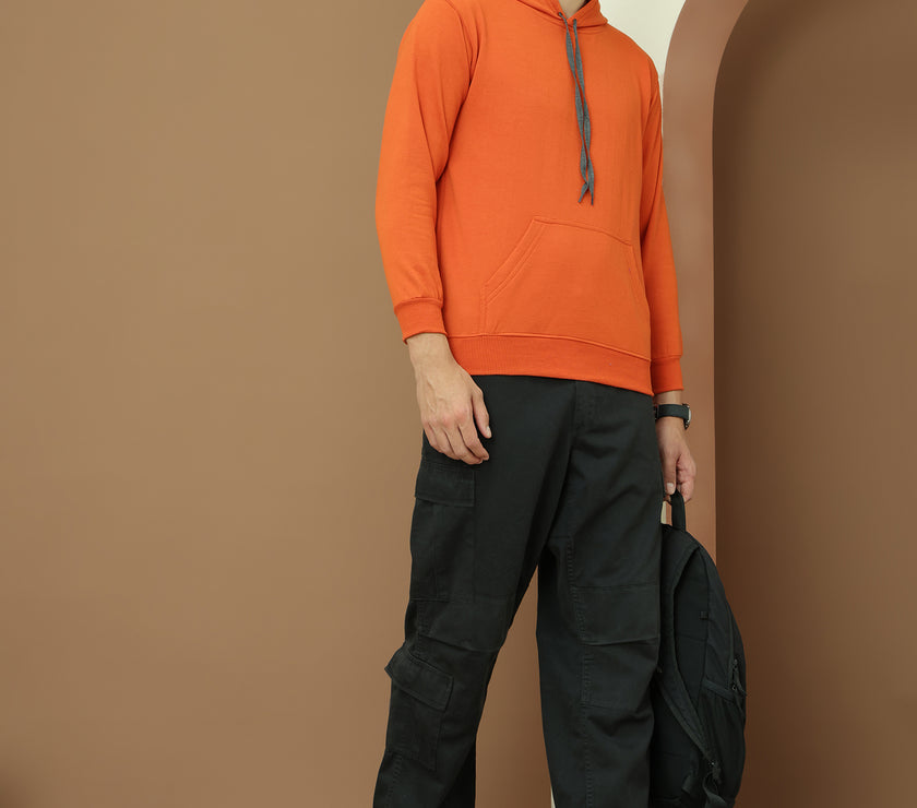 Mack Jonney Regular Fit Orange Solid Hoodie For Men