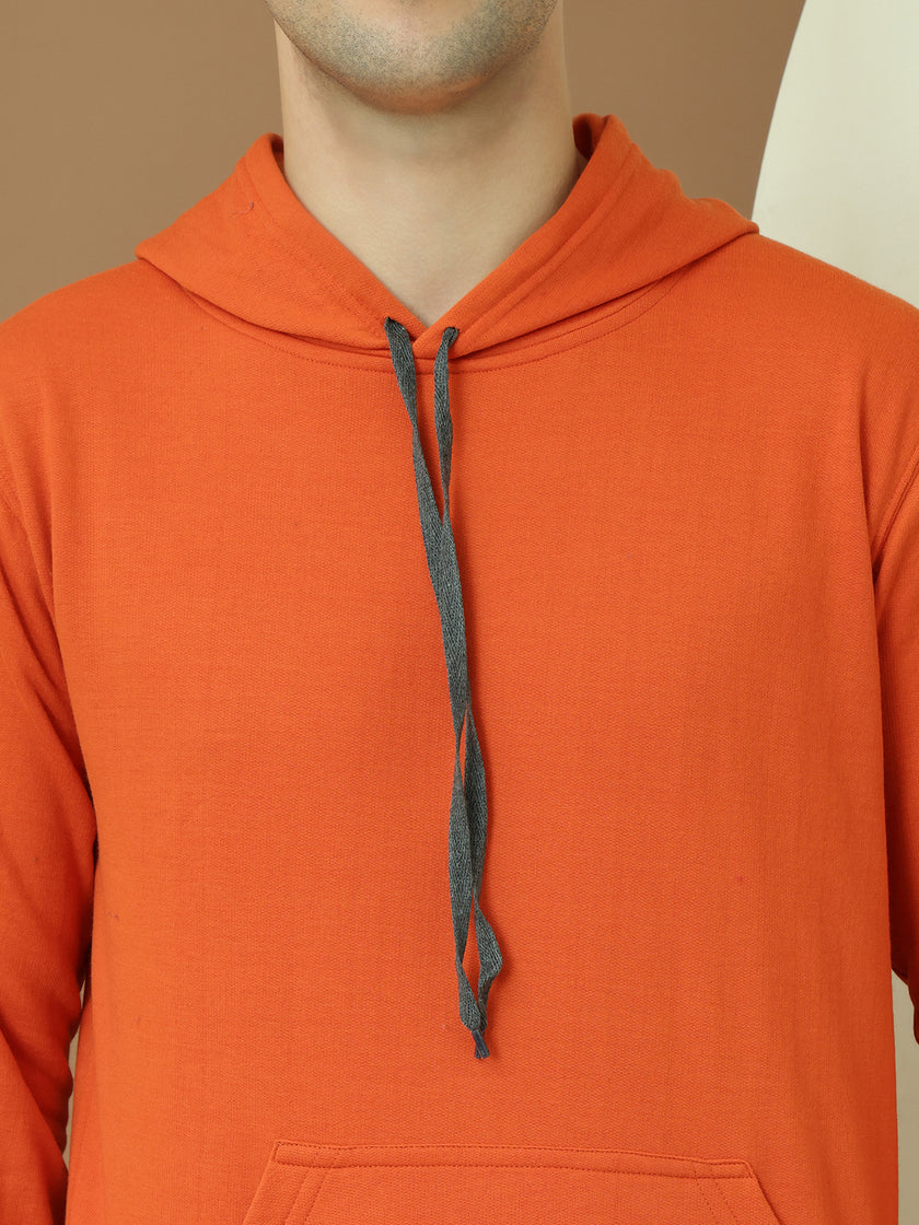 Mack Jonney Regular Fit Orange Solid Hoodie For Men