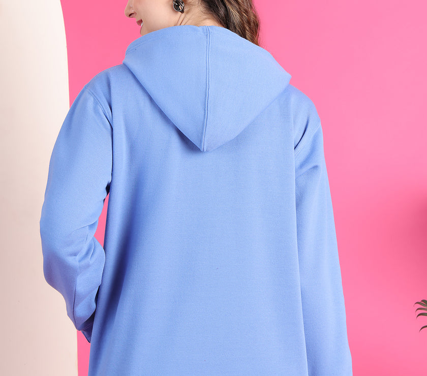 Mack Jonney Regular Fit Blue Solid Hoodie For Women