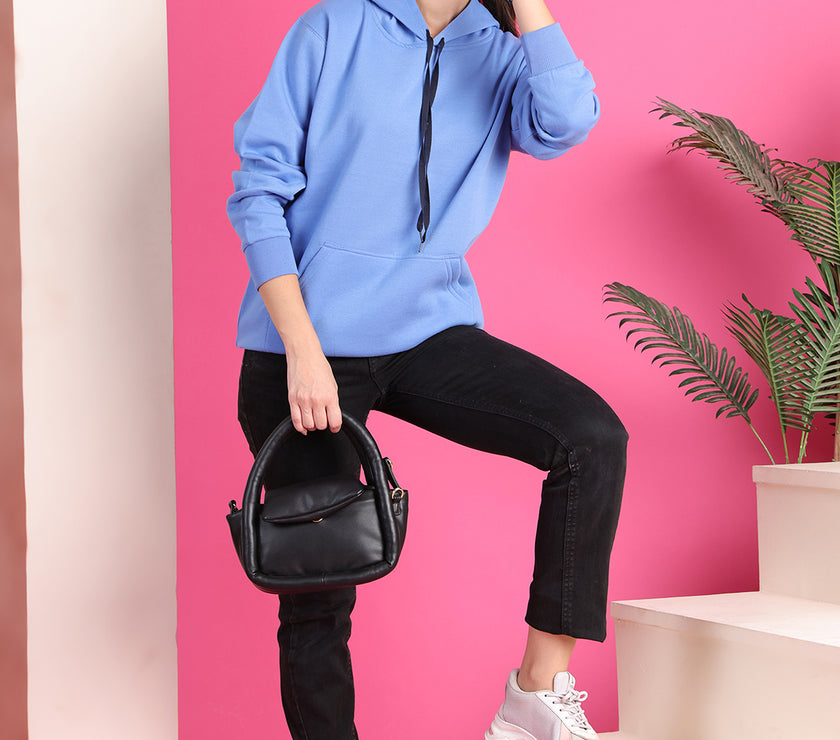 Mack Jonney Regular Fit Blue Solid Hoodie For Women