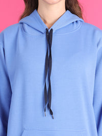 Mack Jonney Regular Fit Blue Solid Hoodie For Women