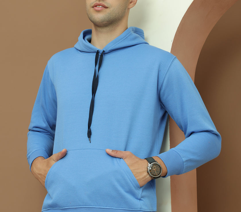 Mack Jonney Regular Fit Blue Solid Hoodie For Men
