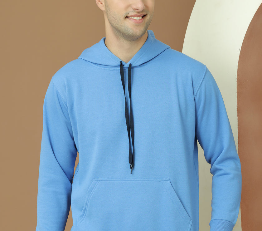 Mack Jonney Regular Fit Blue Solid Hoodie For Men