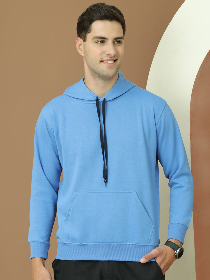 Mack Jonney Regular Fit Blue Solid Hoodie For Men