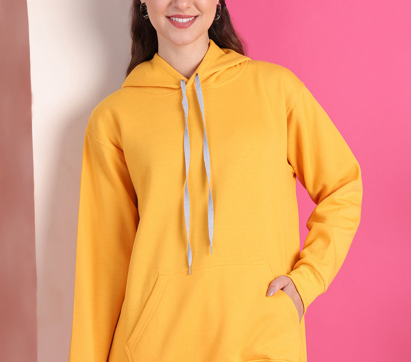 Mack Jonney Regular Fit Yellow Solid Hoodie For Women