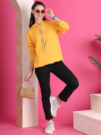 Mack Jonney Regular Fit Yellow Solid Hoodie For Women