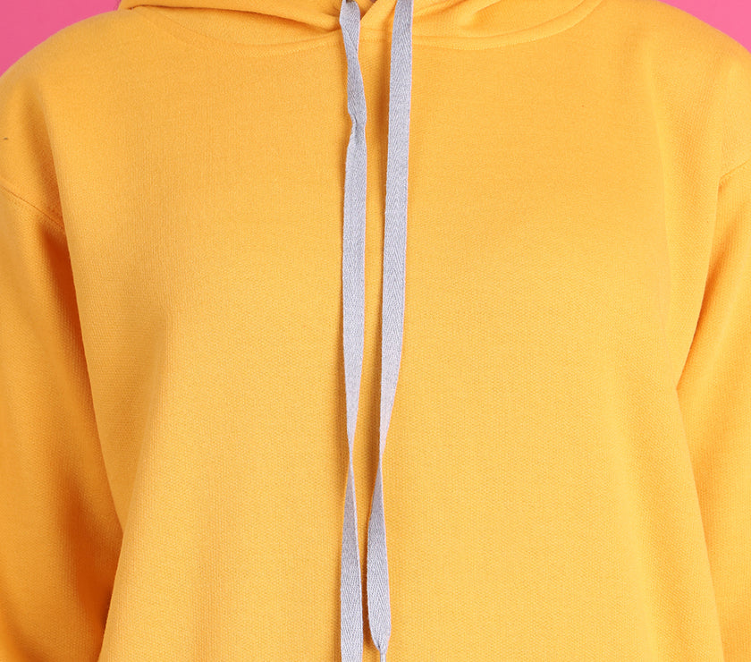 Mack Jonney Regular Fit Yellow Solid Hoodie For Women