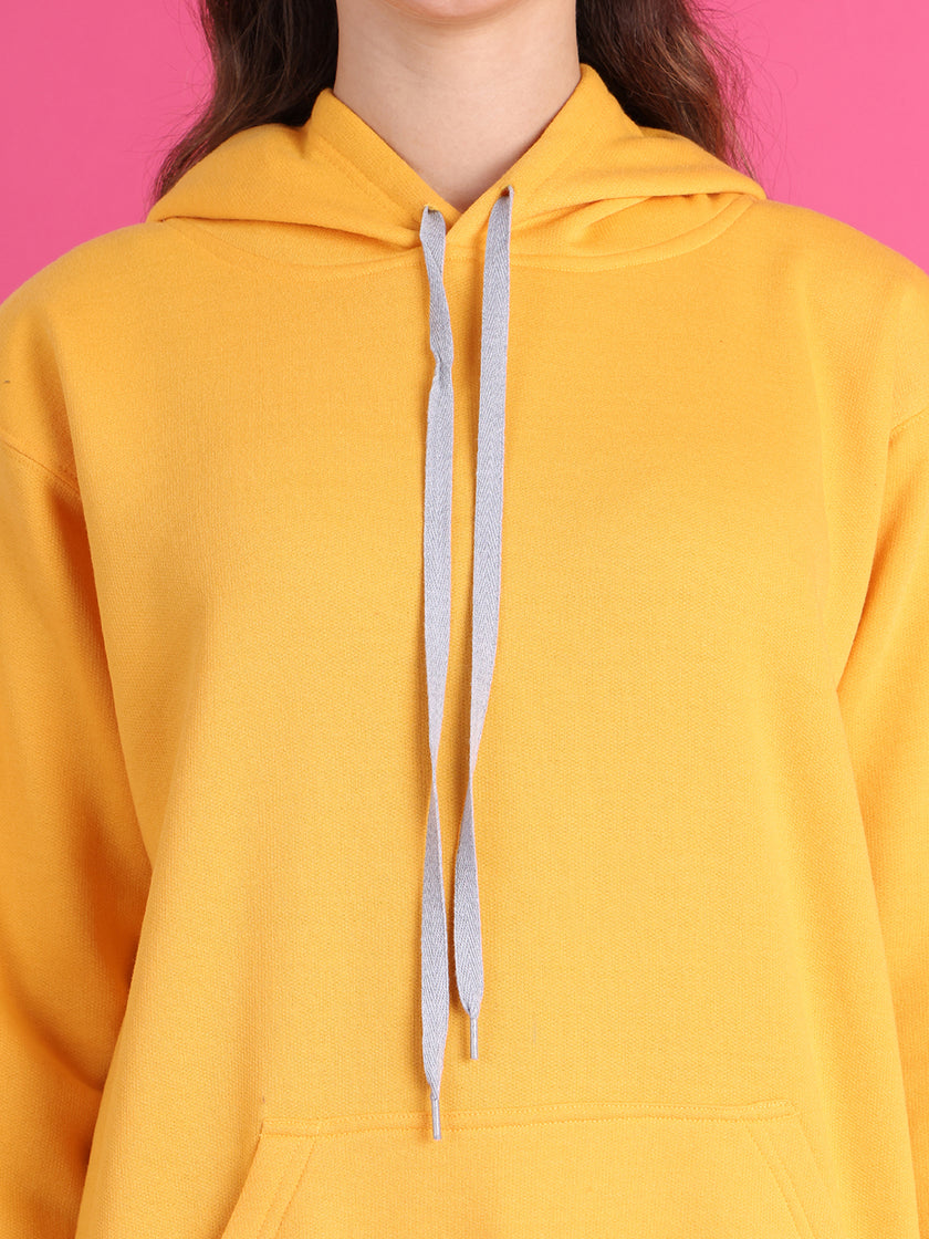 Mack Jonney Regular Fit Yellow Solid Hoodie For Women