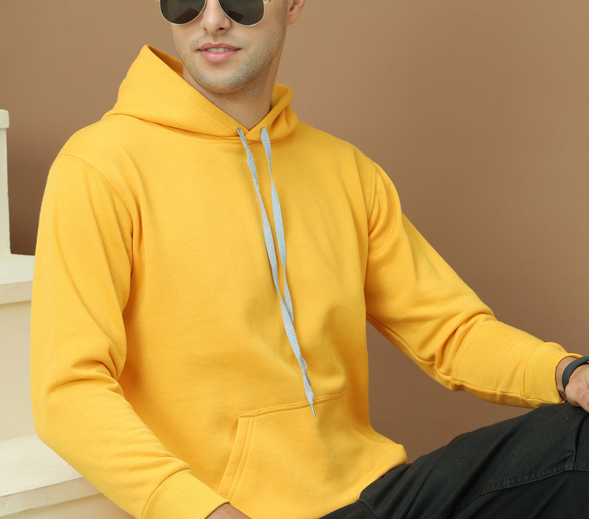 Mack Jonney Regular Fit Yellow Solid Hoodie For Men