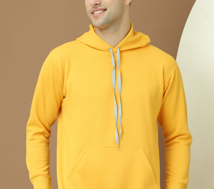 Mack Jonney Regular Fit Yellow Solid Hoodie For Men